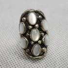Vintage Sterling Silver Band Ring Oval White Mother of Pearl 7 Stones Size 7