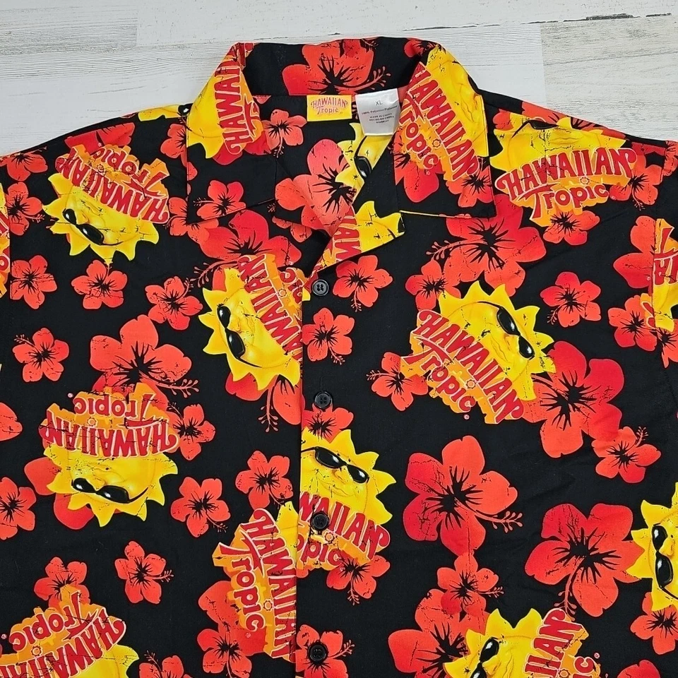 Hawaiian Tropic Button Down Shirt Mens XL Red Black Floral Short Sleeve Tropical - Image 2 of 4