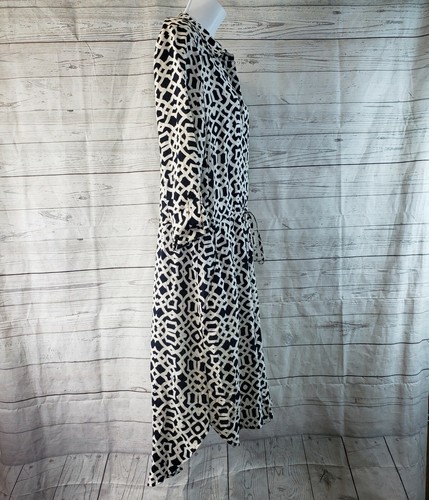 Jacqui E Womens Printed Shirt Dress Sz 14 Blue White Button Front Tabbed Sleeves - Picture 3 of 5