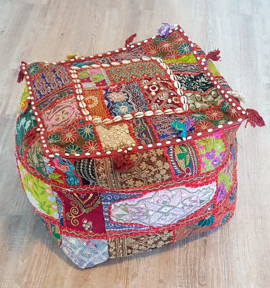 Orientalisches Sitzkissen Pouf Ottomane Patchwork Bunt 40 x 45 cm Handgefertigt - Bild 2 von 4