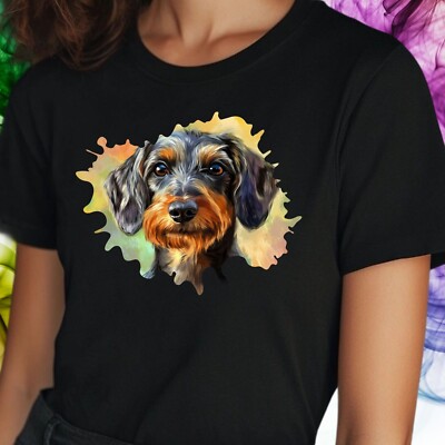Women Rough Hair Dachshund Motif Cotton T-Shirt Size S to 3XL