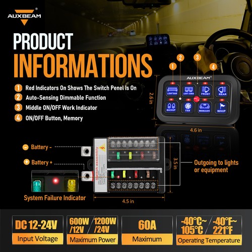AUXBEAM BB80 8 Gang On-Off Switch Panel Automatic Dimmable For Can-Am Maverick - Picture 2 of 12