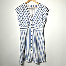 Loft NWT Striped Button Flare Dress Women’s Size 8 Blue Vertical Stripe