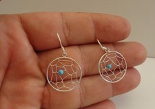 925 STERLING SILVER DANGLING EARRINGS W/ TURQUOISE GEMSTONE/ 35MM BY 20MM