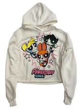 Womens Jrs Beige Powerpuff Girls Semi-Crop Hoodie Sweatshirt