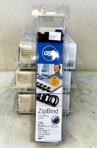Lot of 7 GBC ZipBind Spines Black 25 pack 3/8