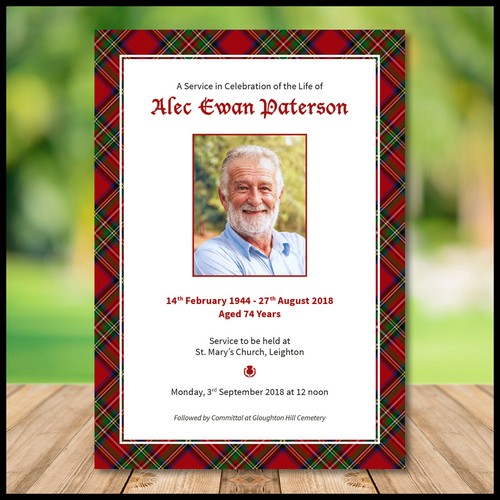 Tartan Scots Scotland Funeral Order of Service Hymn Sheet Folded Card