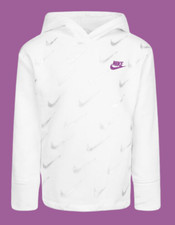 Nike Kids NSW White  Purple Printed Fleece Hoodie Girls Size 4 - 36I329-001