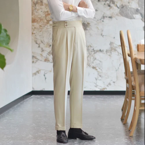 Hombres Pantalones Largos Rectos Gurkha Negocios Estilo Británico Pantalones Nápoles Cintura Alta - Imagen 9 de 26