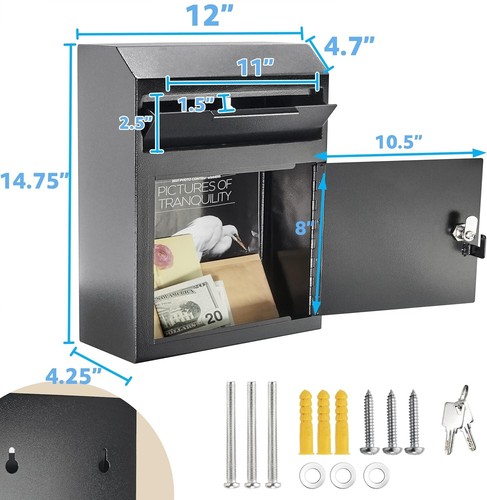 Extra Large Metal Wall Mount Locking Deposit Drop Box Safe - Heavy Duty - Picture 2 of 6