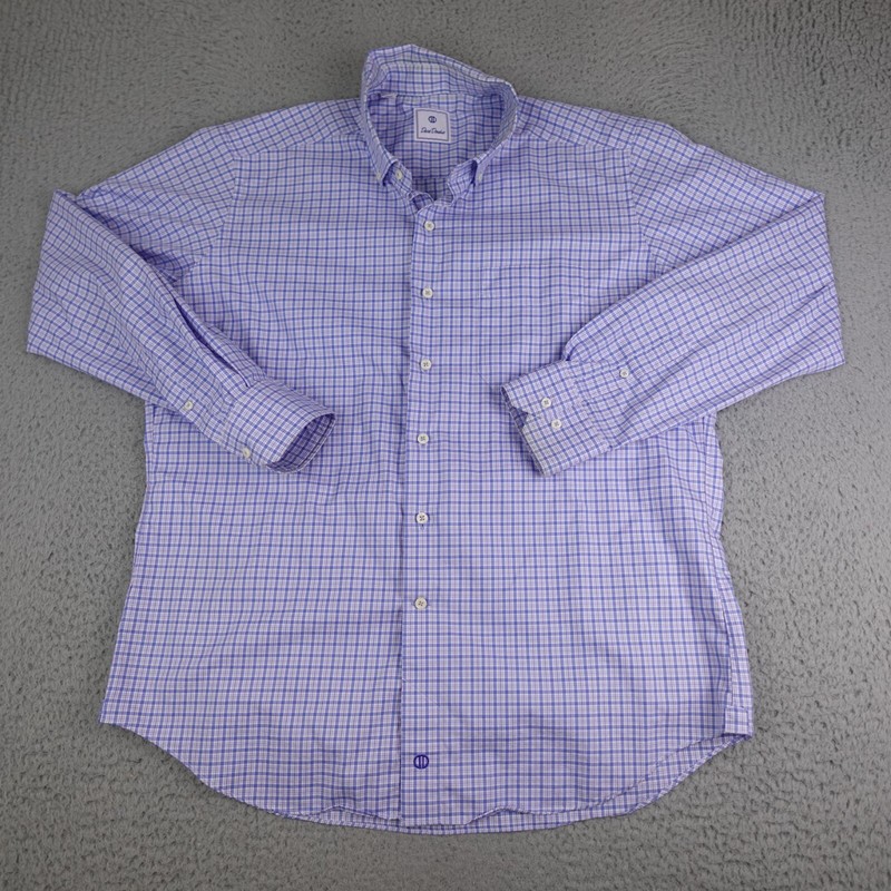 David Donahue Shirt Mens Extra Large White Blue Check Button Up Long Sleeve