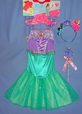DISNEY ARIEL COSTUME DRESS-LITTLE MERMAID-GIRL'S 7-8-WAND-HAIRBAND-RING-NEW LOT