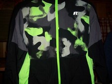 RUSSELL BOYS CAMOUFLAGE HOODED PERFORMANCE JACKET SIZE XL 14-16 BLACK GREEN NEW