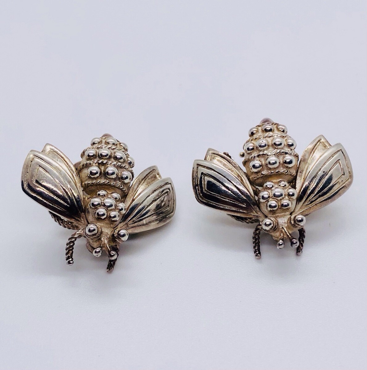 Tiffany & Co RARE Silver Bumble Bee Omega Clip On Earraings 925 Sterling View 3