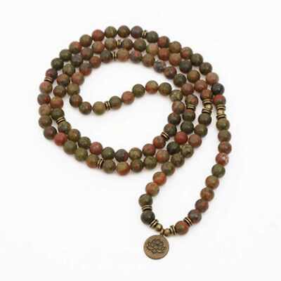 8mm 108 flower green jade beads yoga bracelet mala cuff Meditation Ethnic Gift