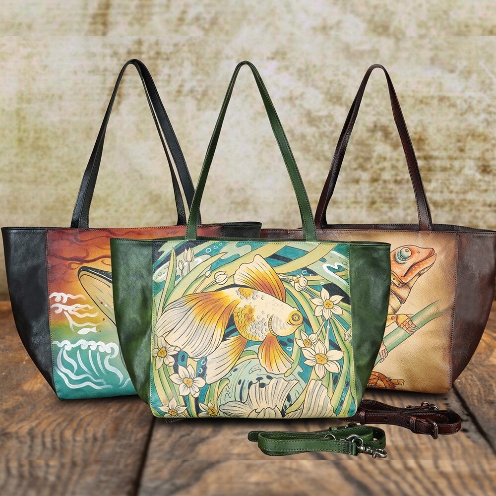 Hand painted Genuine Leather Purse and Handbag for Women Shoulder Bag Tote Bag