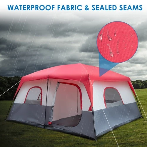 Polyester Fiberglass Poles Can Accommodate 14 People Camping Tent Red - Picture 14 of 19