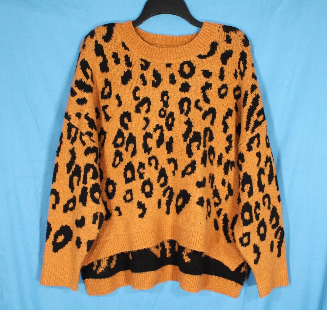 HYFVE Brown/Black LEOPARD ANIMAL PRINT Mid-Weight HIGH-LOW Knit Sweater Sz S
