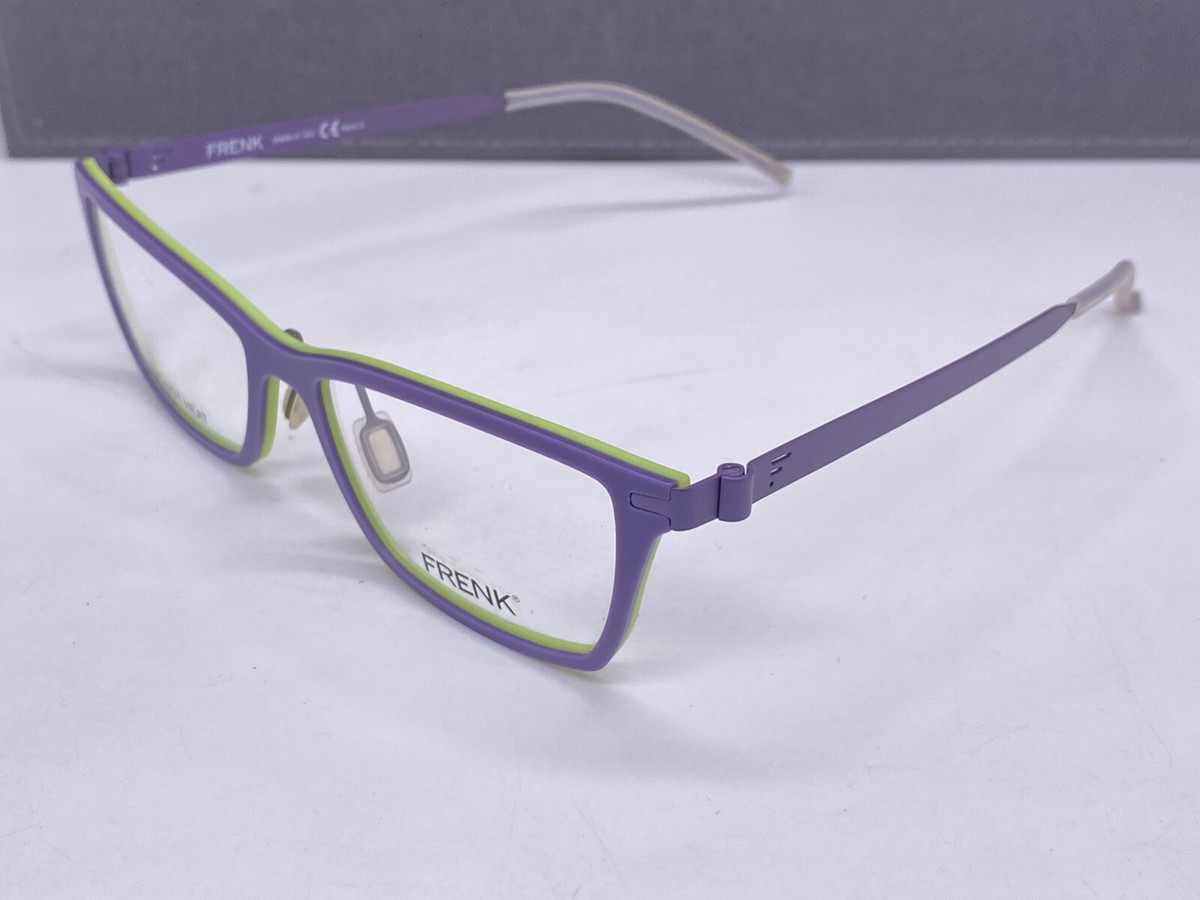 Brille3788 アイボリー×ブルー　M FRENK Brille Damen Lila Limette Titan Rechteckig Vollrand