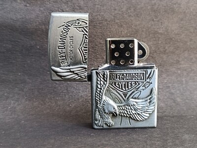 harley cigarette lighter Vintage Harley Davidson Motor Cycle Metal Pocket Cigarette Lighter  Collectible