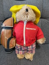 VINTAGE EDEN TOYS PADDINGTON GOLFER BEAR RED JACKET YELLOW HAT 13" PLUSH