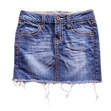 Zana Di Jeans Womens 0 Mini Denim Skirt Flap Pockets Thick Stitch Raw Hem y2k