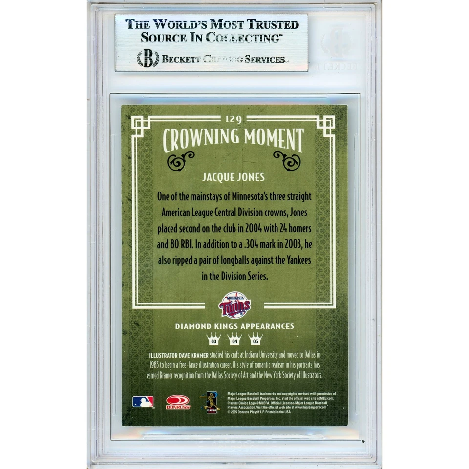 Jacque Jones Signed 2005 Donruss Diamond Kings #129 Twins Beckett Slabbed Auto - Image 2 of 4