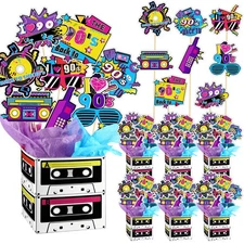 6 Set 90's Party Decorations Retro 1990's Centerpiece Include 6 Cassette Tape...