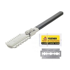 Razor Comb Hair Removal Tool with 10 Feather Razor Blades - Made in Japan