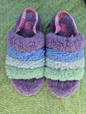 UGG Fluff Yeah Slide Women s Slippers Size 9 Striped Purple/Blue/Green