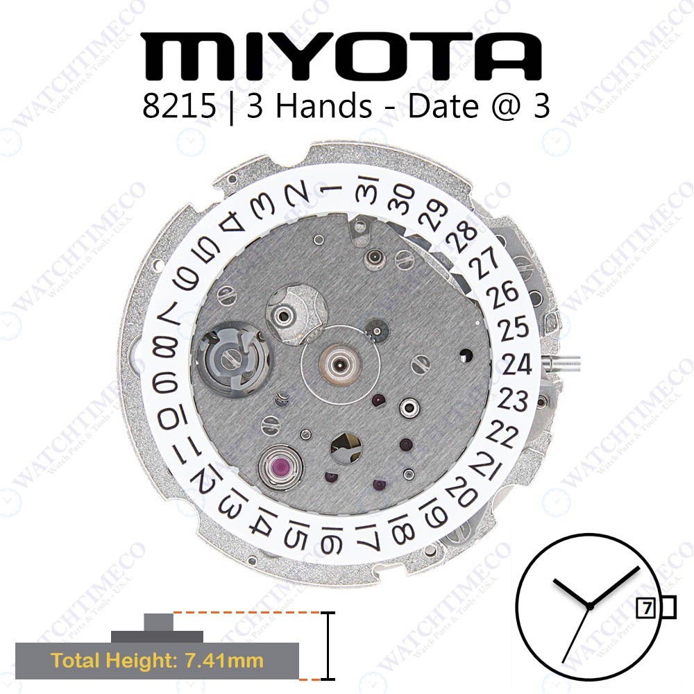 Original Miyota 8215 Japan Automatic Movement 21 Jewels, Date at 3