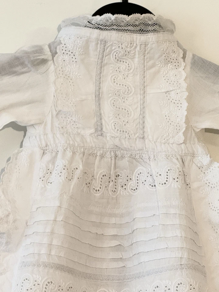 Antiguo Vestido Victoriano Bautizo Bebé Francés Cascada Encaje Siglo XIX LEER Foto 3 de 4