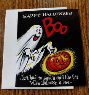 Vintage Deadstock Unused Gibson Halloween Greeting Card Ghost & Peek a Boo "Boo"