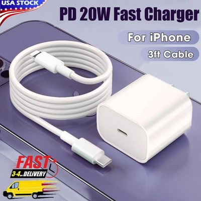 20W Super Fast Charger USB-C PD Power Adapter & 3FT Cable For iPhone 12 13 14