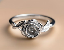 Rose Flower Inspire 14k White Gold Nature Style Elegant Wedding Bridal Ring