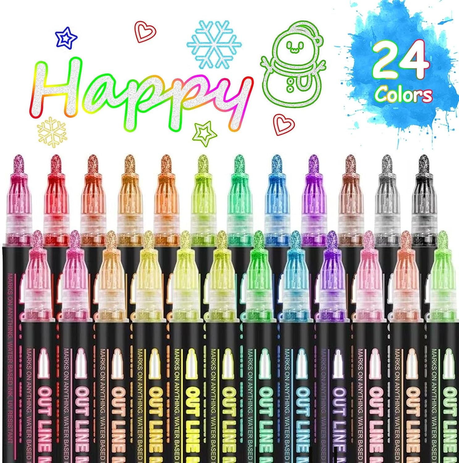 24 Colors Super Squiggles Glitter Markers Self Outli