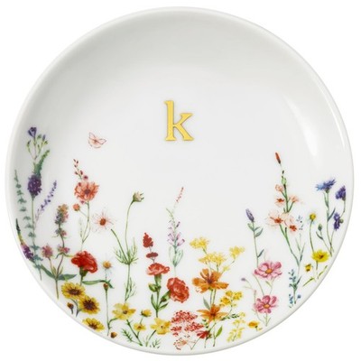 Ceramic Ring Dish Flower Trinket Tray 4.57 Gold Foil Q Gift Box Crisky Initial
