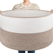 Large Blanket Basket with Handles, 22.8" x 22.8" x 13" Woven Storage Basket f...