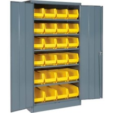 NEW Locking Storage Cabinet, 36"W x 18"D x 72"H , 24 Yellow Bins, Assembled 