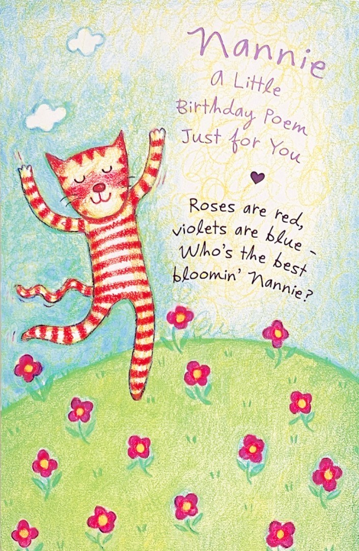 Nannie a Little Birthday Poem Card - Roses are Red - Ginger Cat Pop-Up Heart Art