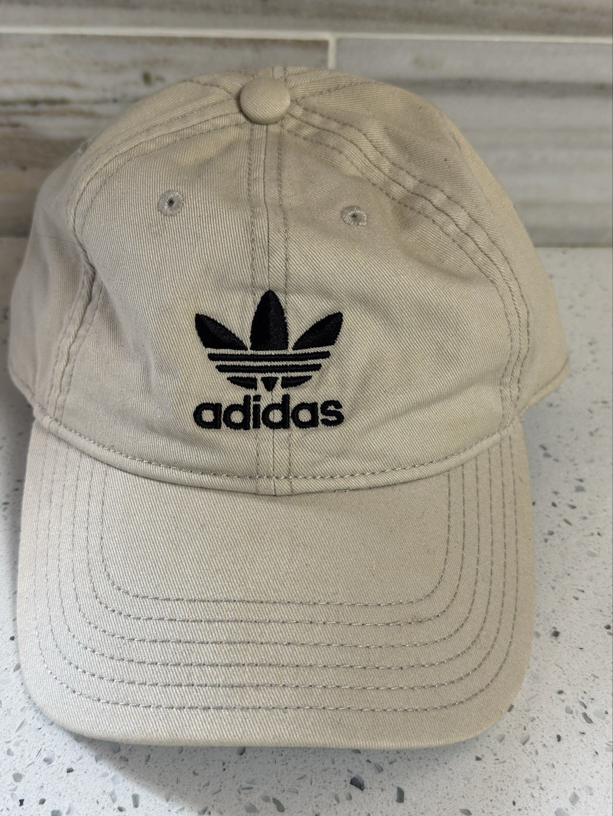 adidas Trefoil Logo Beige/Blue Solid Adjustable Baseball Cap One Size Unisex