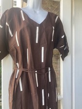 Lisa Bayne Coco Brown 100% Linen White Waist Tie Small Made In USA New! Tags On!