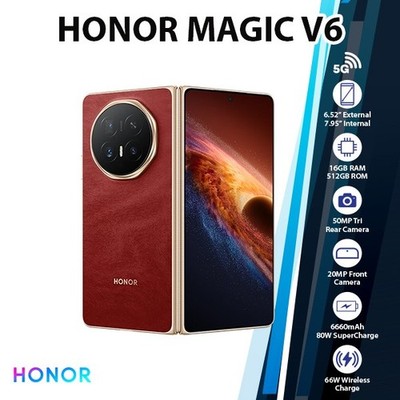 (New) HONOR Magic V6 5G Android Cell Phone (16GB+1TB/RED/Dual SIM/Unlocked)