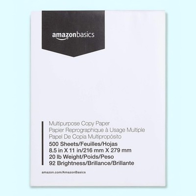 Amazon Basics Multipurpose Copy Printer Paper, 8.5 x 11 Inches, 20 lb, 1 Ream...