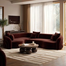 Deep Red Velvet Left Hand Facing 4 Seater Curved Corner Sofa - Zuri  ZRI017