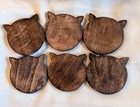 Wood Owl Crafted Coaster Set Of Six With Holder MCM Owl Cabin Collectible Decor  — photo 4