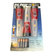 3 Pack Life Gear LED Flashlight Glow Handle Emergency Flasher Storage Waterproof