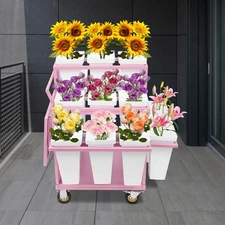 Flower Display Stand, Rolling Flower Display Rack, Display Stand with Buckets