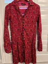 Free People Red Floral Button Front Ruffle Pintuck Long Sleeve Shirt Dress 0