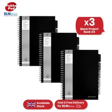 Image of 3x PUKKA PAD A4 Project Book 250 Pages Ruled Paper 5 Dividers Storage Pockets